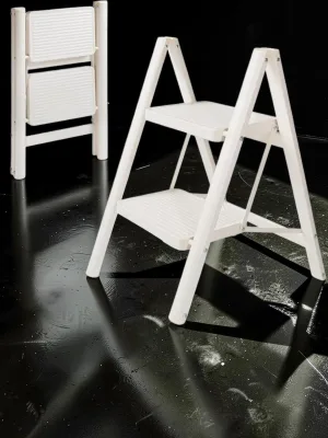 Veloravine 2 Step Folding Ladder, Heavy Duty Metal Step Stool, 330 Lbs Capacity, Off-White, 24.8 inch Height
