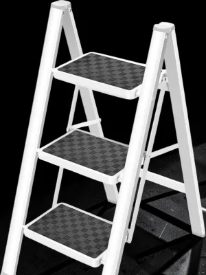 Veloravine 3-Step Folding Step Ladder, Alloy Steel Stool, 330 Lbs Capacity, Wide Anti-Slip Pedals, White