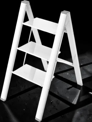 Veloravine 3 Step Ladder, Aluminum Folding Step Stool, 330LBS Capacity, 17.7 x 25.5 x 32.2 Inches, White