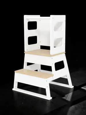 Veloravine 2 in 1 Toddler Kitchen Step Stool with Chalkboard and Safety Rail, White, 21.7L x 20.7W x 34.4H