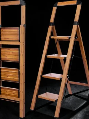 Veloravine 4-Step Folding Ladder, Aluminum with Woodgrain Finish, 330 lbs Capacity, 17.5 inch Width