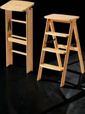 Veloravine 4 Tier Folding Step Ladder, Bamboo Step Stool, 13.78W x 28.74H, Natural