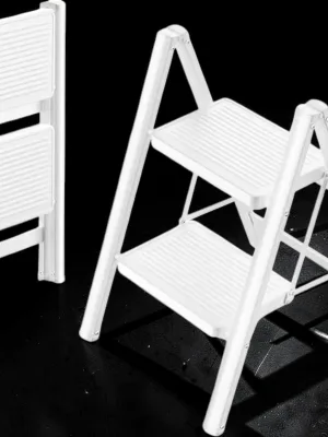 Veloravine 2 Step Folding Ladder, Heavy Duty Steel Step Stool, 330 Lbs Capacity, Compact White Step Ladder for Home and Kitchen