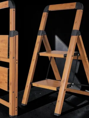Veloravine 2-Step Folding Ladder, Woodgrain Finish Aluminum Step Stool, 330 lbs Capacity, 33.1-inch Height