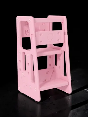 Veloravine Toddler Kitchen Helper 2 Step Stool, Adjustable Height Platform, Pink, 18.5" L x 18.5" W x 35.4" H