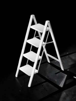 Veloravine 4-Step Folding Ladder, Carbon Steel Step Stool for Adults, 330 lbs Capacity, White Anti-Slip Wide Pedal Utility Ladder