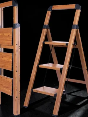 Veloravine 3-Step Folding Ladder, Aluminum Step Stool with Woodgrain Finish, 330 lbs Capacity, 42.3-Inch Height