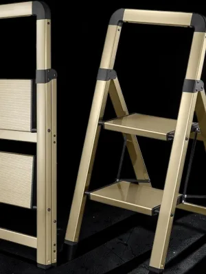 Veloravine 2-Step Folding Step Ladder, Aluminum Utility Stool with Champagne Gold Finish, 330 lbs Capacity, 19.9L x 17.5W x 33.1H