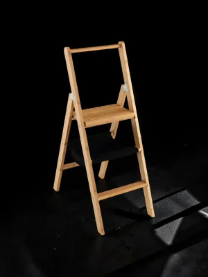 Veloravine 3-Step Folding Ladder with Handrail, Bamboo Construction, 330 lbs Weight Capacity