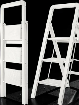 Veloravine 3-Step Folding Ladder, Aluminum Step Stool with Anti-Slip Wide Pedals, White Finish, 330 lbs Capacity