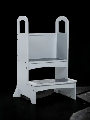 Veloravine Kids Step Stool 2-Step Standing Tower with Safety Handles and Non-Slip Pedals Grey 17.7" L x 15.7" W x 31.5" H