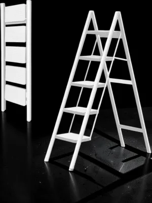 Veloravine 5-Step Folding Ladder, Heavy Duty Iron Step Stool with Anti-Slip Pedals, 330 Lbs Capacity, White