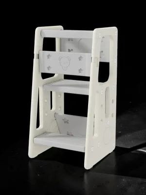 Veloravine Kids Adjustable Standing Tower Stool, HDPE Platform, Cream White, 18.5" L x 18.5" W x 35.4" H