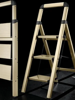 Veloravine 3-Step Folding Ladder, Aluminum Step Stool with Champagne Gold Finish, 330 lbs Capacity, 42.3-inch Height